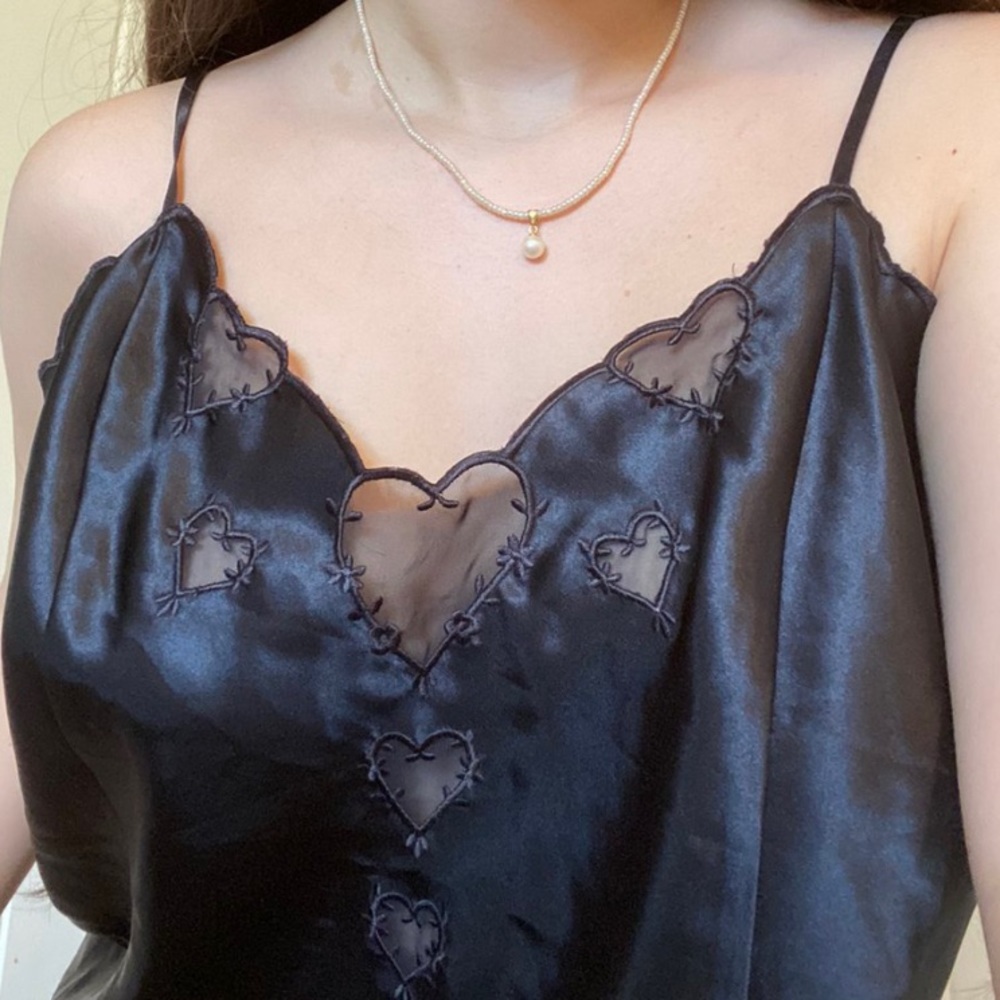 black silky lingerie cami w heart cutouts 🖤